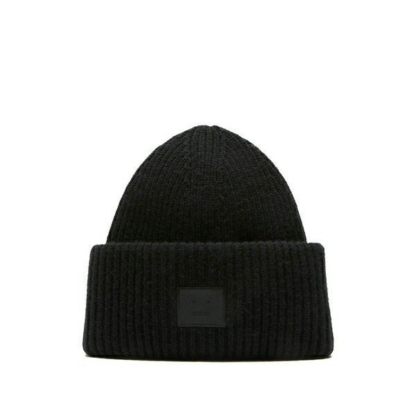 アクネ ストゥディオズ メンズ 帽子 アクセサリー Ribbed face-patch beanie hat Black