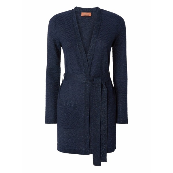 ミッソーニ レディース カーディガン アウター Chevron-pattern belted cardigan Blue｜asty