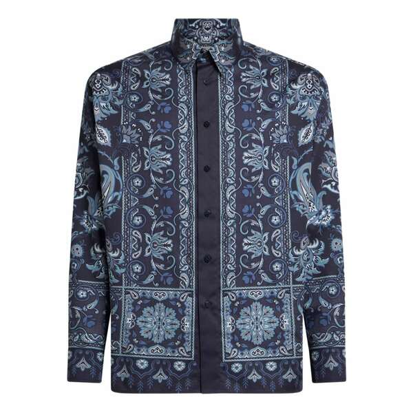 エトロ メンズ シャツ トップス Paisley-print cotton shirt Blue|asty