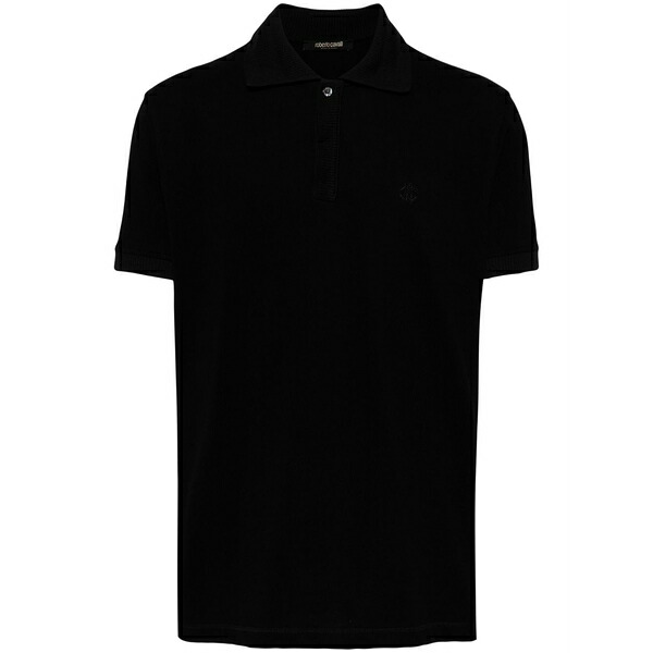 ロベルトカヴァリ メンズ ポロシャツ トップス Logo-embroidered polo shirt Black｜asty