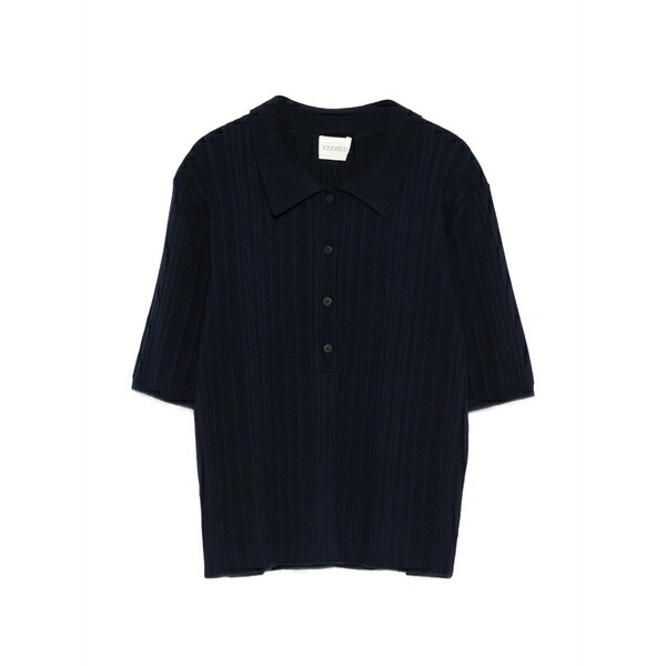 クローズド レディース スポーツシャツ トップス Ribbed buttoned t-shirt Blue