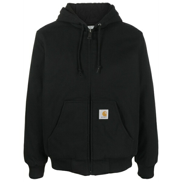カーハート メンズ ジャケット＆ブルゾン アウター Logo-patch cotton hooded jacket Black｜asty