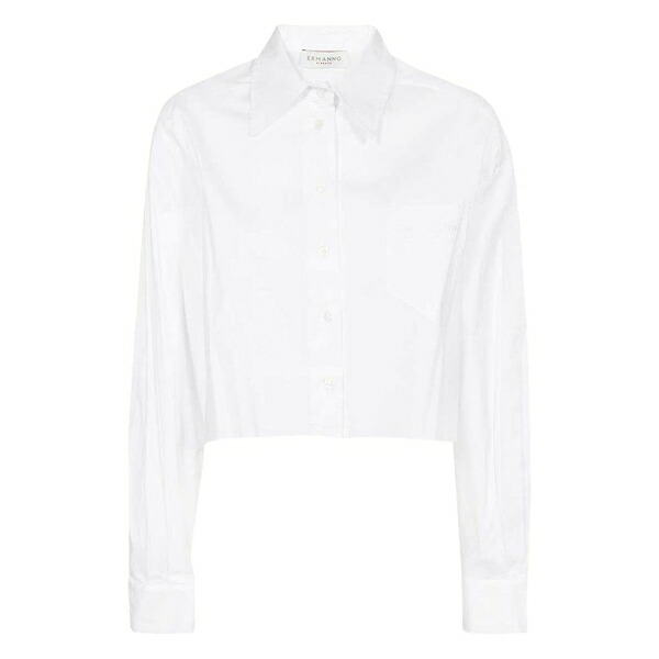 エルマンノ シェルヴィーノ レディース シャツ トップス Embroidered-logo cotton shirt White｜asty