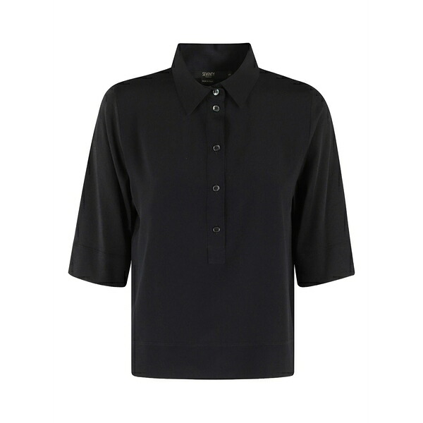 セブンティ レディース スポーツシャツ トップス Cotton polo top  Black