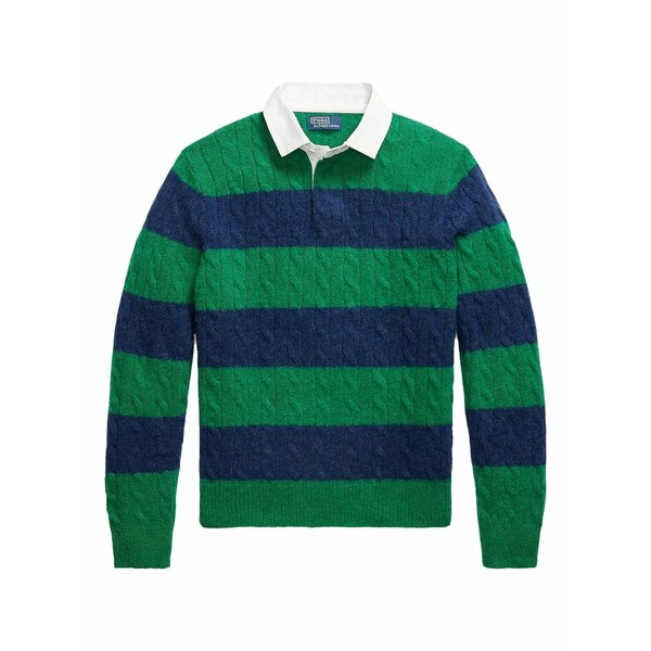 ラルフローレン メンズ スポーツシャツ トップス Rugby striped cable-knit polo shirt Green