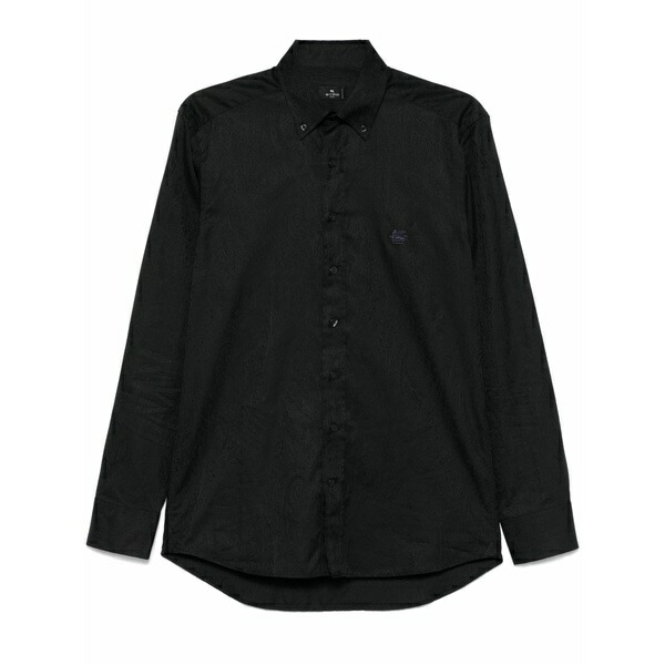 エトロ メンズ シャツ トップス Patterned-jacquard cotton shirt Black｜asty