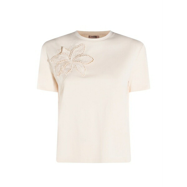 ツインセット レディース Tシャツ トップス Floral appliqu?? t-shirt Neutrals|asty