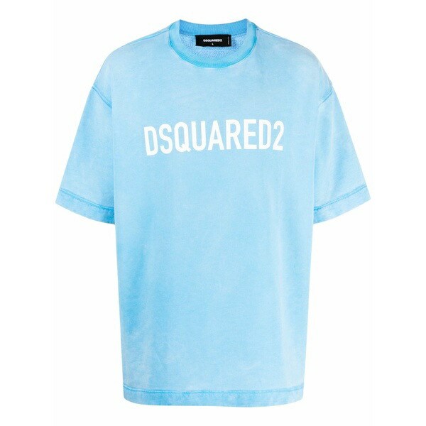 ディースクエアード メンズ パーカー・スウェットシャツ アウター Logo-print short-sleeve sweatshirt Blue