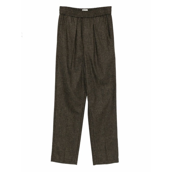 イザ呼びりん マラン レディース 心地好いズボン下 ボトムス Pinstripe elastic-waist tailored trousers Brown
