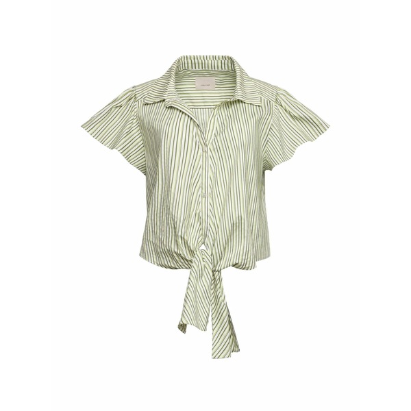 サンクアセプト レディース プルオーバー トップス Striped flutter-sleeve blouse White