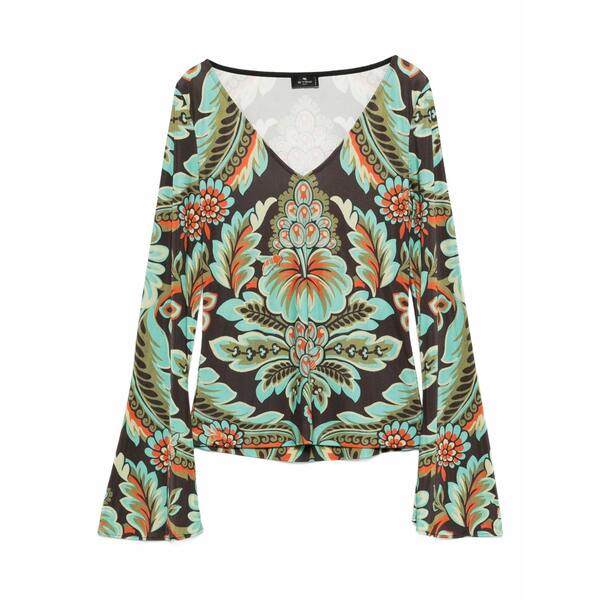 エトロ レディース ティーシャツ トップス Floral-print bell-sleeve t-shirt Black