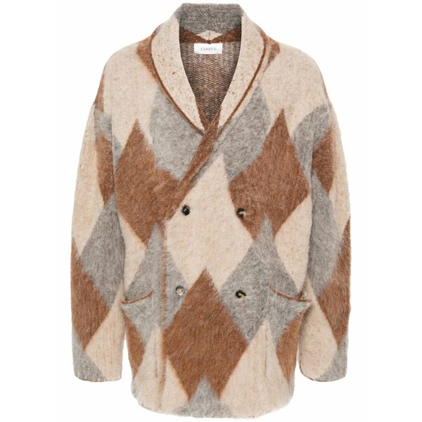 ラネウス メンズ ジレー アウター Checked cardigan Brown