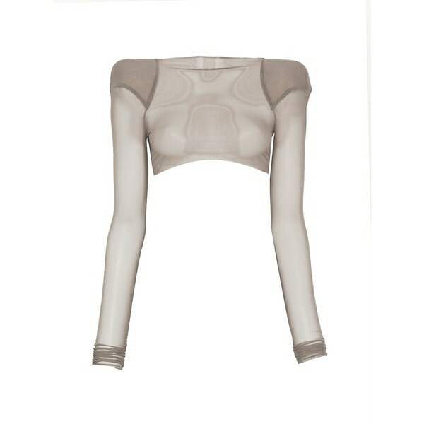 リックオウエンス レディース Tシャツ トップス Helm structured-shoulder crop top Grey|asty