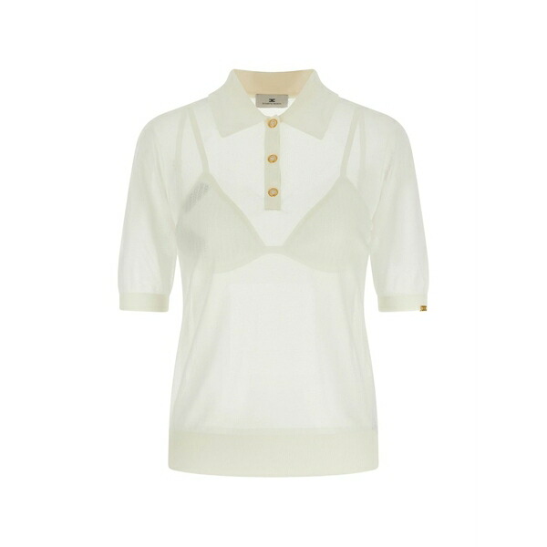 エリザベスフランキ レディース スポーツシャツ トップス Ribbed bra and polo shirt set White