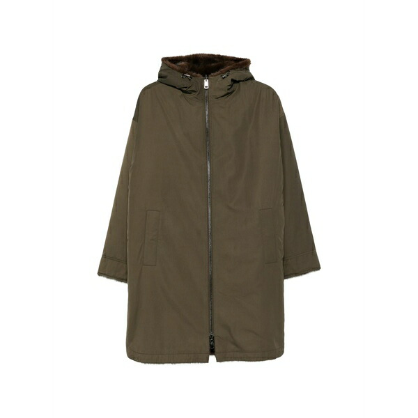 ゴータ レディース 厚地の外套 アウター Hooded zip-fastening coat Green