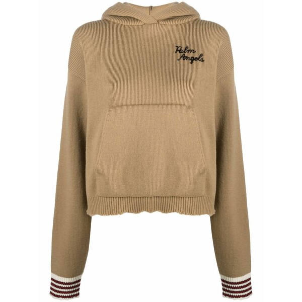 パーム・エンジェルス レディース 編み物\u0026スウェーター アウター Embroidered logo knitted hoodie Brown