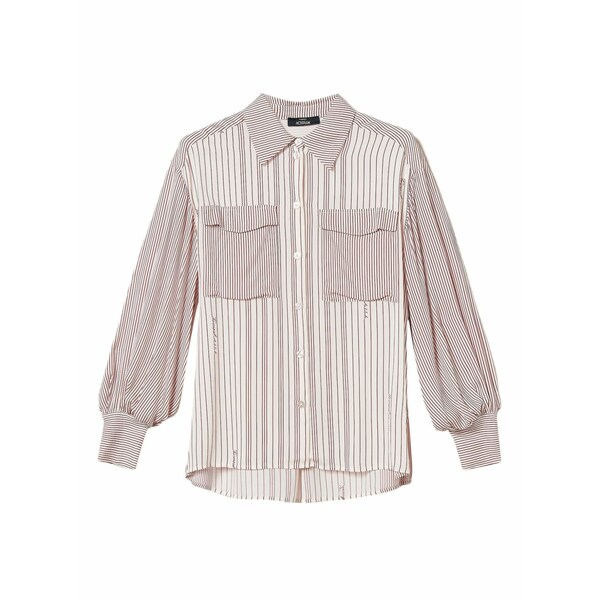 ツイン仕掛ける レディース プルオーバー トップス Striped puff-sleeve shirt Red
