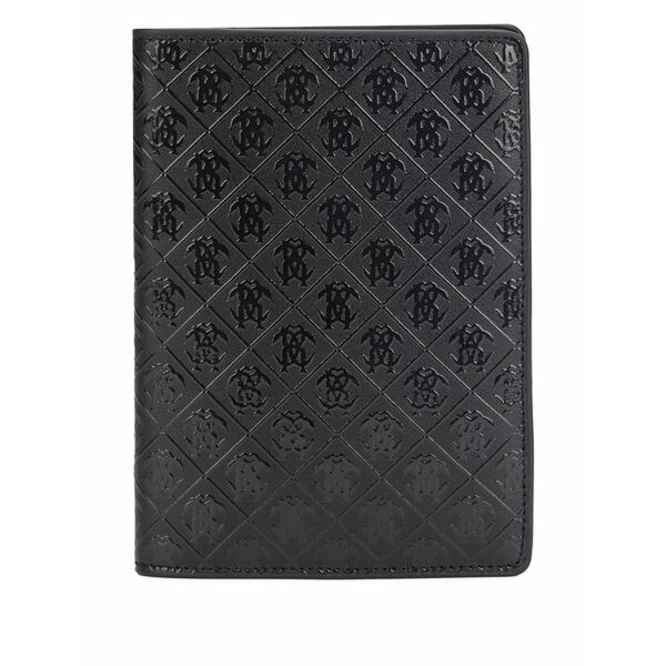 ロベルトカヴァリ メンズ 金入れ 付属物 Mirror snake monogram-embossed leather wallet Black