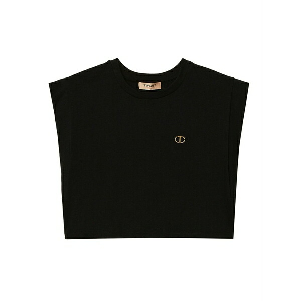 ツイン仕掛ける レディース プルオーバー トップス Cropped t-shirt  Black