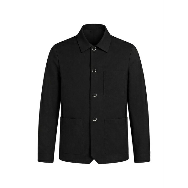 バレナ メンズ ジャケット&ブルゾン アウター Button-up patch-pocket overshirt Black|asty