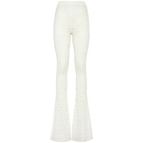 フィリップ飾り気の無い レディース 心地好いズボン下 ボトムス Monogram-pattern open-knit trousers White