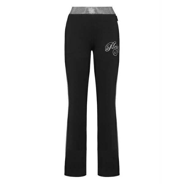 フィリッププレイン レディース カジュアルパンツ ボトムス Logo-embellished trousers Black｜asty