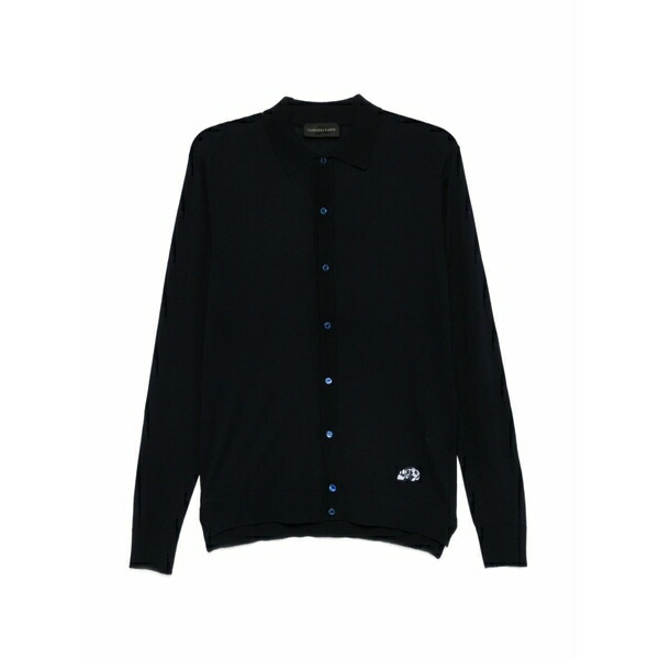 ガブリエレ パジーニ メンズ ジレー アウター Buttoned embroidered cardigan Blue