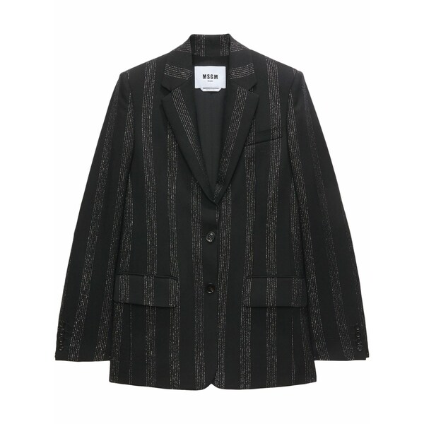 エムエスジイエム レディース 上衣＆上衣 アウター Striped single-breasted blazer Black