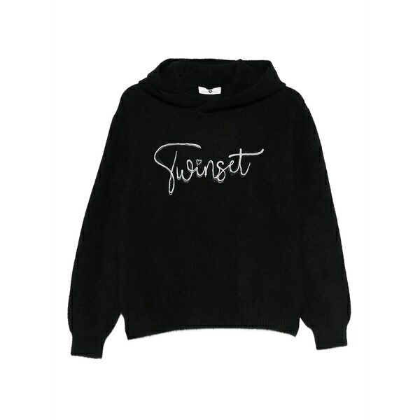 ツイン仕かける レディース パーカー・スウェットシャツ アウター Logo-print hoodie Black