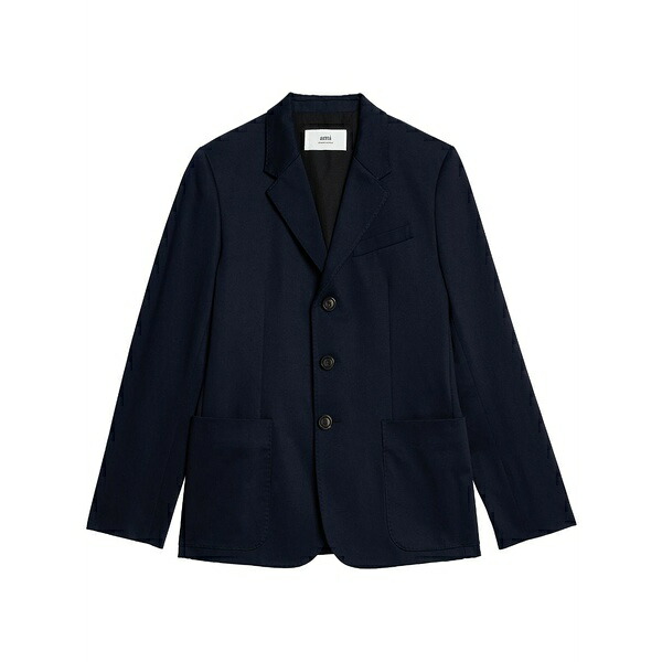 アミ メンズ ジャケット&ブルゾン アウター Single-breasted cotton blazer Blue|asty