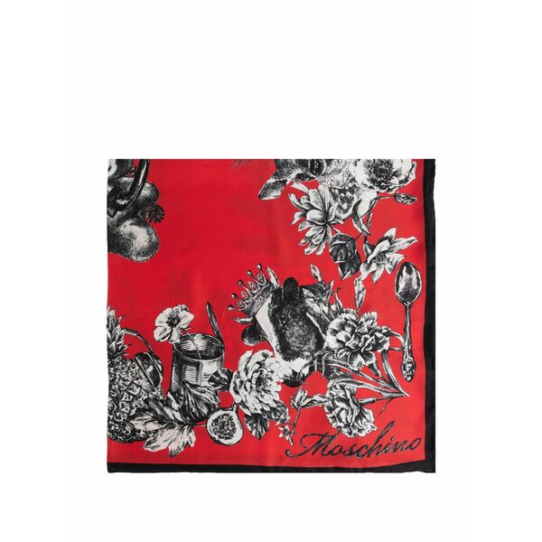 モスキーノ メンズ マフラー・ストール・スカーフ アクセサリー Floral-print silk scarf Red｜asty