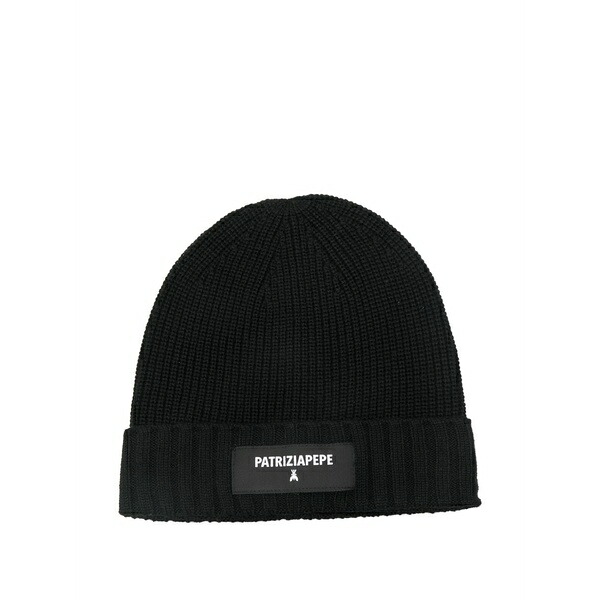 パトリツィア ペペ レディース 帽子 アクセサリー Logo-appliqu茫漏 ribbed-knit beanie Black|asty
