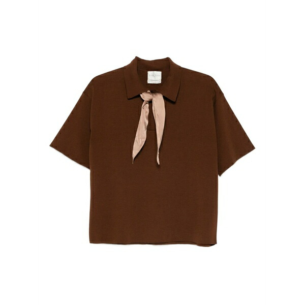 フォルテ フォルテ レディース スポーツシャツ トップス Tie-detail polo top Brown