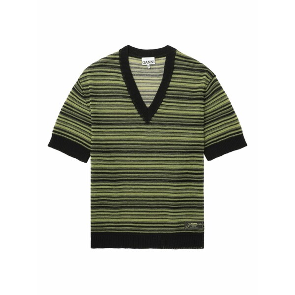 ガニー レディース プルオーバー トップス Striped v-neck t-shirt Black