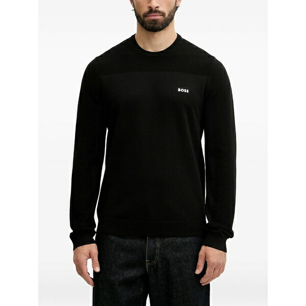 雇い主 メンズ 編み物\u0026プルオーバー アウター Logo-print textured sweater Black