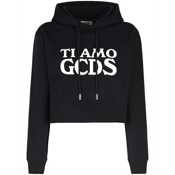 ジーシーディーエス レディース パーカー・スウェットシャツ アウター Ti amo cropped hoodie Black