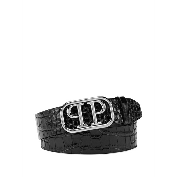 フィリップ飾り気の無い メンズ 三尺帯 添え物 Shiny skull leather belt Black