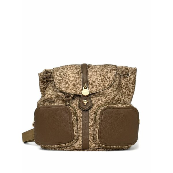 ボルボネーゼ レディース うしろ側風呂敷き包み・背嚢 御徒面子 Flap printed backpack Brown