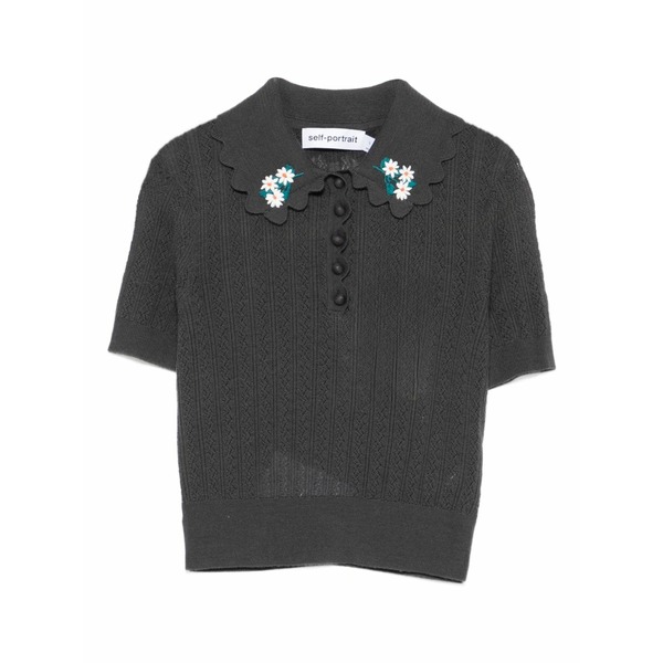 セルフ・ポートレイト レディース スポーツシャツ トップス Floral-appliqu茫漏 polo shirt Grey