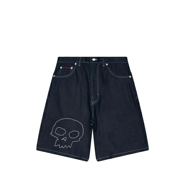 プレジャーズ メンズ 心地よいズボン下 ボトムス Skull embroidered denim shorts Blue
