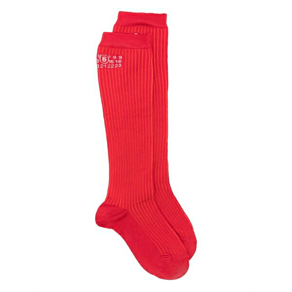 マルタンマルジェラ レディース ソックス アンダー御召しもの Logo-detail ribbed socks Red