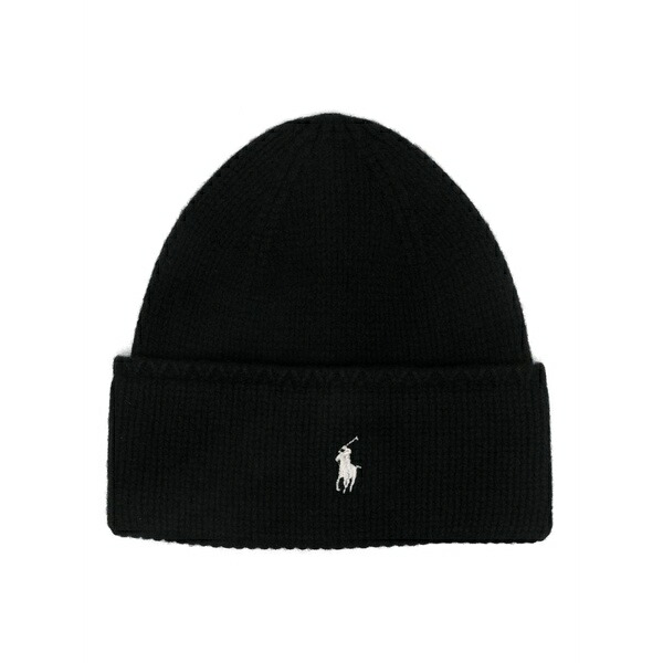 ラルフローレン レディース かぶり笠 付属品 Polo pony-embroidered beanie hat Black