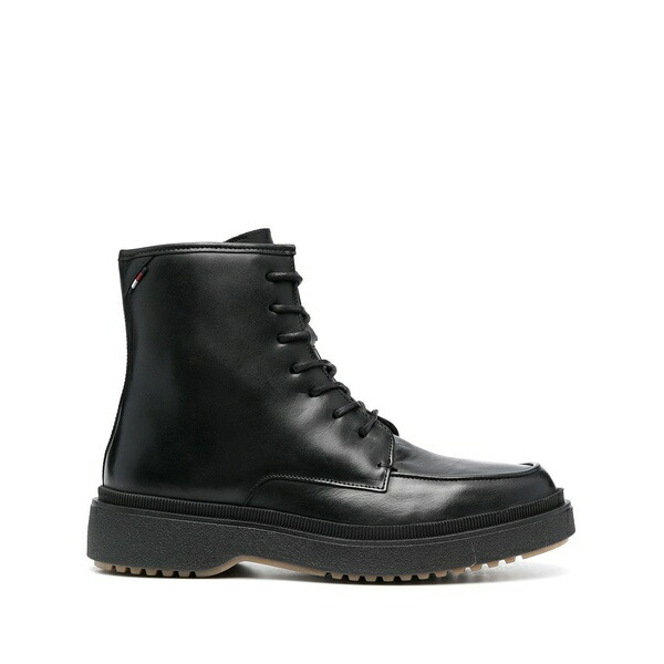トミー ヒルフィガー メンズ ブーツ シューズ Lace-up leather ankle boots Black|asty