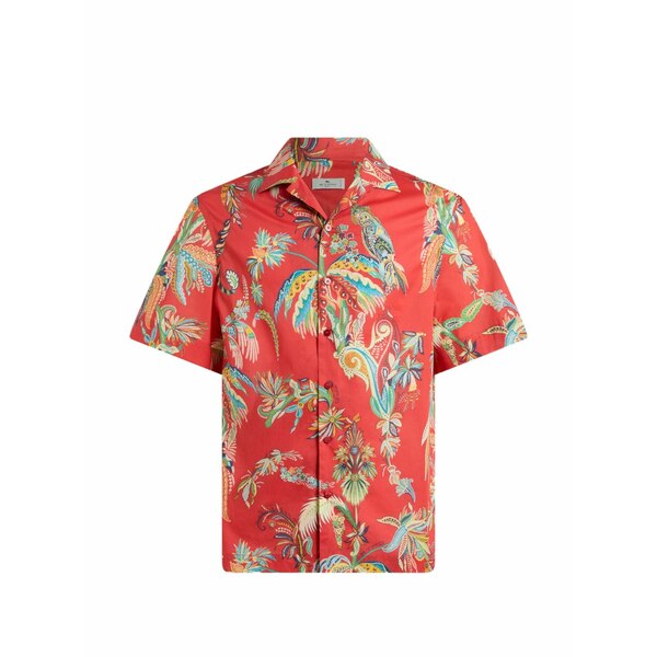 エトロ メンズ プルオーバー トップス Parrot and palm-tree print shirt Red