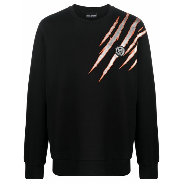 飾り気の無い運動競技 メンズ パーカー・スウェットシャツ アウター Scratch-print crew neck sweatshirt Black