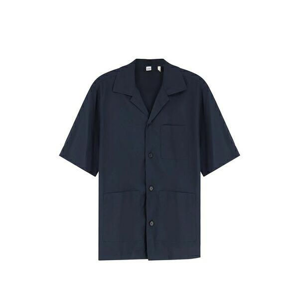 アスペジ メンズ プルオーバー トップス Buttoned short-sleeve shirt Blue