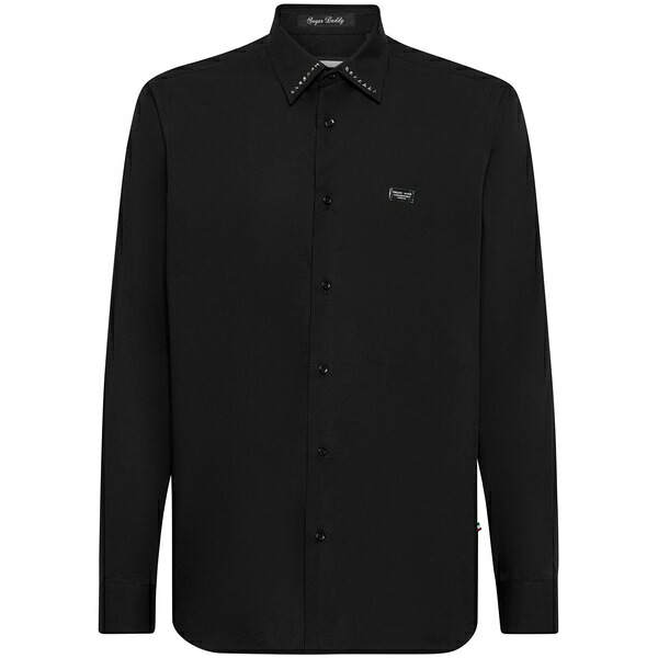フィリップ飾り気の無い メンズ プルオーバー トップス Stud-detailing poplin shirt Black
