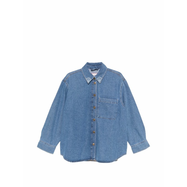 ペニー黒いこと レディース ティーシャツ トップス Embroidered shirt Blue