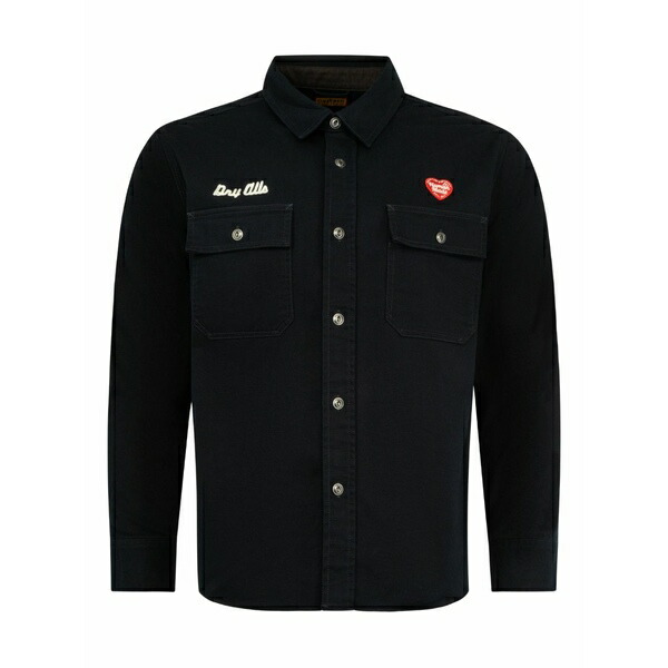 ヒューマンお手伝いさん メンズ プルオーバー トップス Buttoned patch work shirt Black