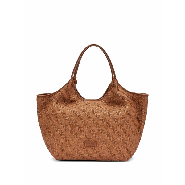 亭主もち レディース トートバッグ 御徒面子 Woven diagonal-stripe tote bag Brown